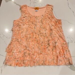 Ruby Rd. Floral Tiered Ruffle Babydoll Top Women L Peach Fairy Cottage Core Y2K